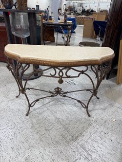 Wrought Iron Console Table with Stone Top
