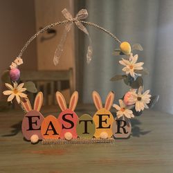 Easter White  Florals And Colored Eggs Decoration 
