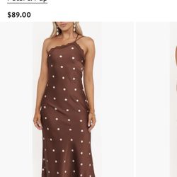 Brown Polka Dot One-Shoulder Satin Maxi Dress Petal & Pup