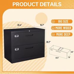 🥨Lateral File Cabinet with Lock 2 Drawer Metal Filing Cabinet, Lateral Filing Cabinet with Lock for Home Office, Locking Metal Steel Wide File Cabine