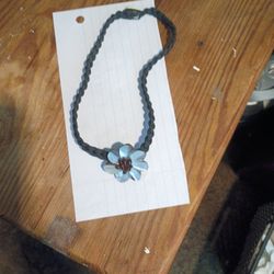 Mother Of Pearl Shell & Black Pearl Choker Or Necklace!!. Let Us Know, We Can Turn This Cord To A longer Necklace!! Perfect For A Gift..