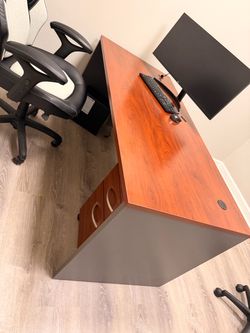 Wood Office Desk with Storage Cabinet