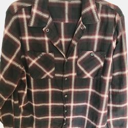 Vans Long Sleeve Flannel Shirt Men's Size Small Plaid Maroon Black And Gray.