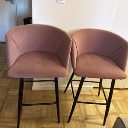 Set of 2 Pink Velvet Bar Stools – Modern, Chic – OBO