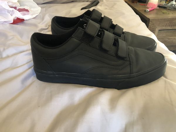 all black leather velcro vans