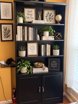 Tall Black Bookcase with Storage Cabinet – Excellent Condition