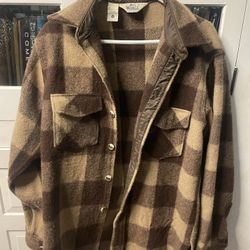 Vintage Woolrich Brown Flannel Plaid Long Sleeve Shirt Size L VG 