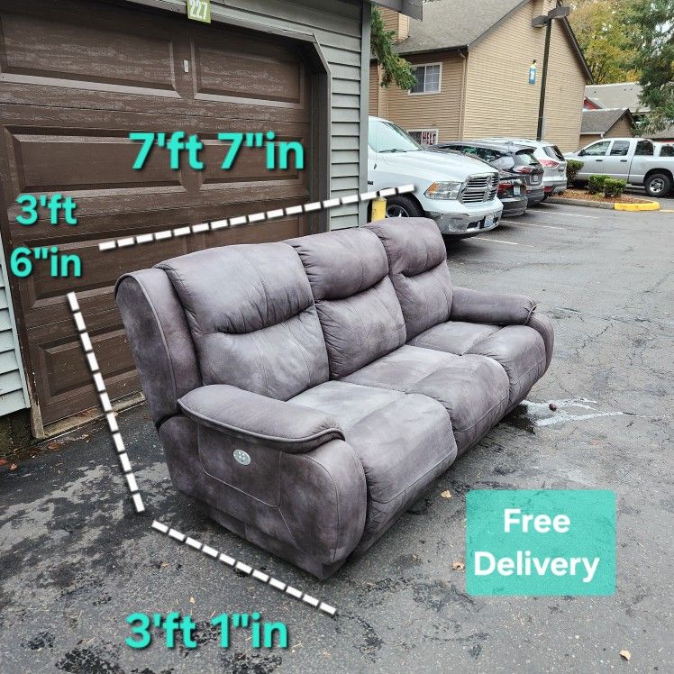 Free Delivery | Gray Marbled Seude like 3 Seat Double Full Electrical Reclining Sofa/ Couch 