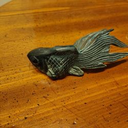 Beautiful SPI Green Verdigris Cast Bronze? Fancy Fantail Goldfish Sculpture 