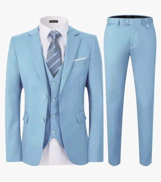 Mens 3pc Tuxedo Suit Slim Sky Blue 2x NEW!!
