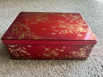 Christmas Metal Storage Tin Box with Lid Red Gold Holiday Design