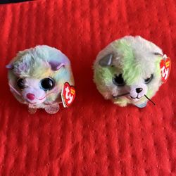 2 Ty Puffies Cat Beanie Balls (1 Evie Cat & 1 Heather Cat)