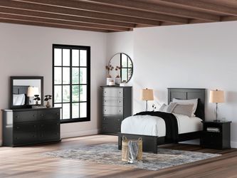 Maribel Black Twin Panel Bed, Dresser, Mirror, Chest and Nightstand (Online Special Price)