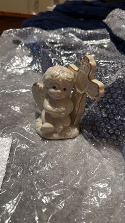 Porcelain Angel Figurine with Gold Cross