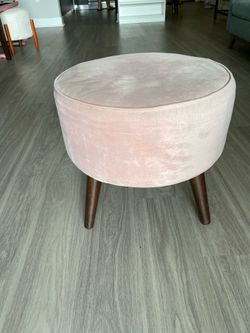 Pink Velvet Round Ottoman / Footstool