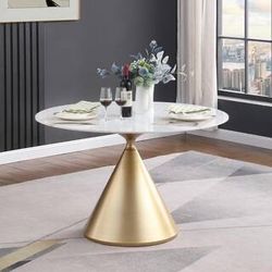 Decent 47 in. Wood Round Dining Table with Metal Base, Coffee Table in Beige