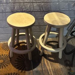 Pair Of Wooden Swivel Stools