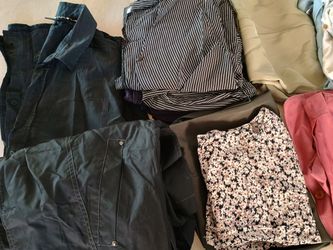 Lot Of 16 Men & Women Clothes Small To Large, And 2 Pairs Of Shoes, One Bundle Price 