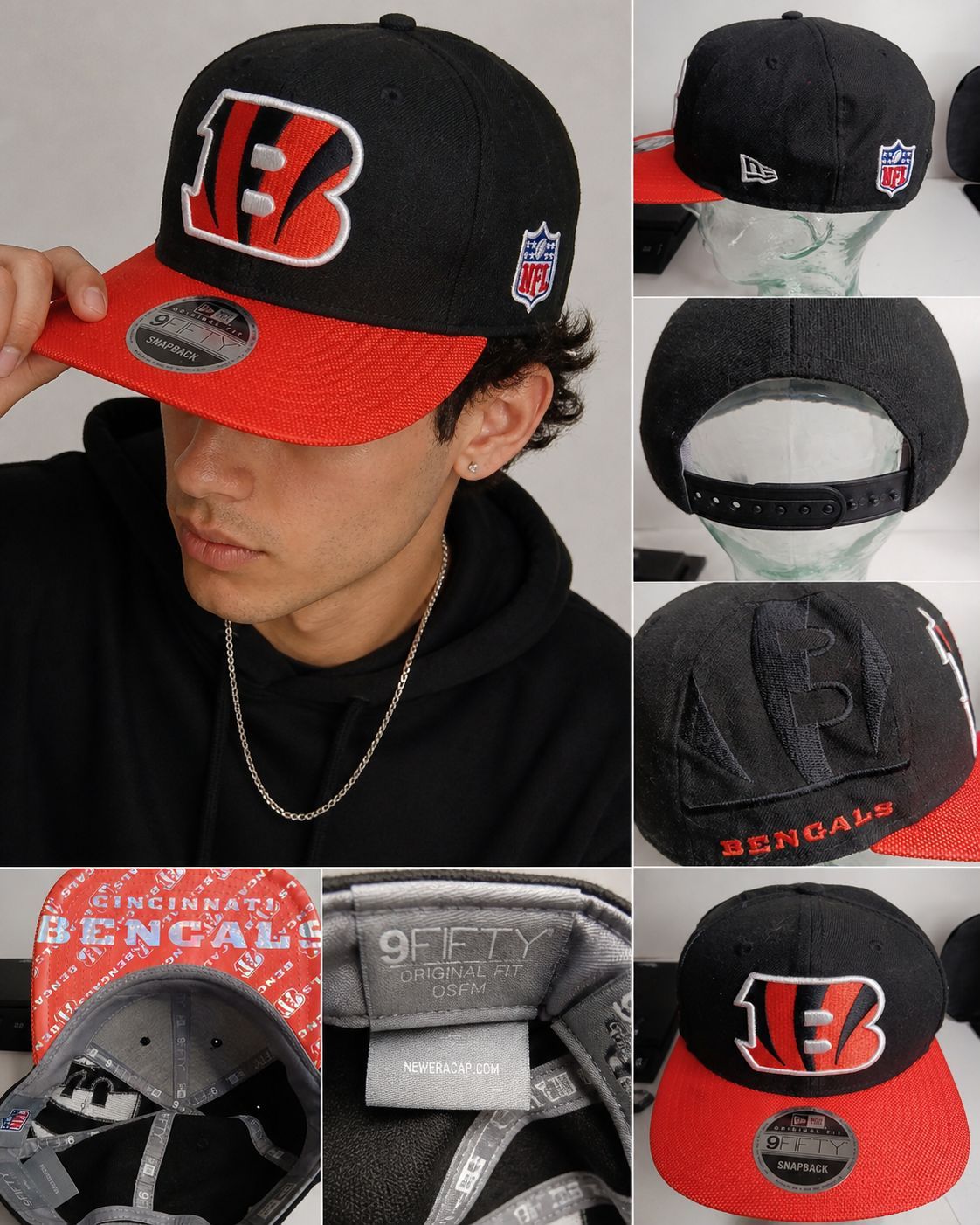 New Era Cincinnati Bengals 9FIFTY Snapback Hat NFL Black Orange Adjustable Cap OSFM Embroidered Logo Football Fan Gear Streetwear Sports Cap