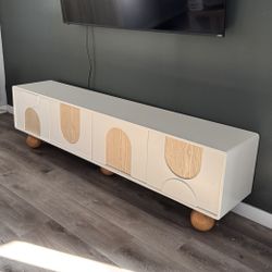 Modern White Wood TV Stand with Storages