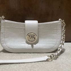 Michael Kors Carmen Pouchette Shoulder Bag with Gold Hardware & Chain