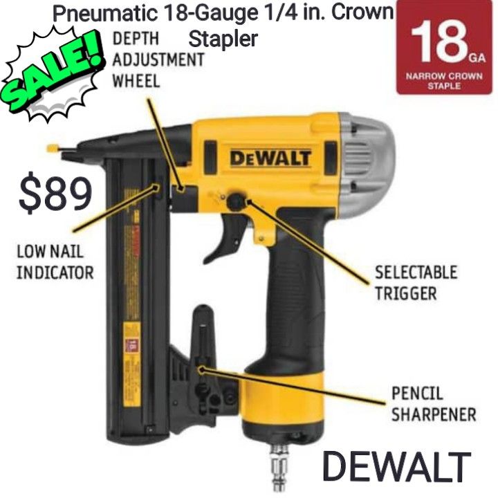 DEWALTPneumatic 18 Gauge 1/4 in. Crown Stapler