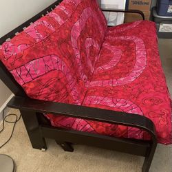 Queen Futon-High Quality/Solid Wood - The Futon Shop w/ Aztec/Snake Duvet Cover / upgraded Mattress , Moving - need to sell ,   