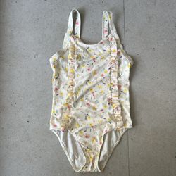 Petit Bateau Girls Kids One Piece Cream Floral Print Frills Swimsuit Sz. 10Y Summer