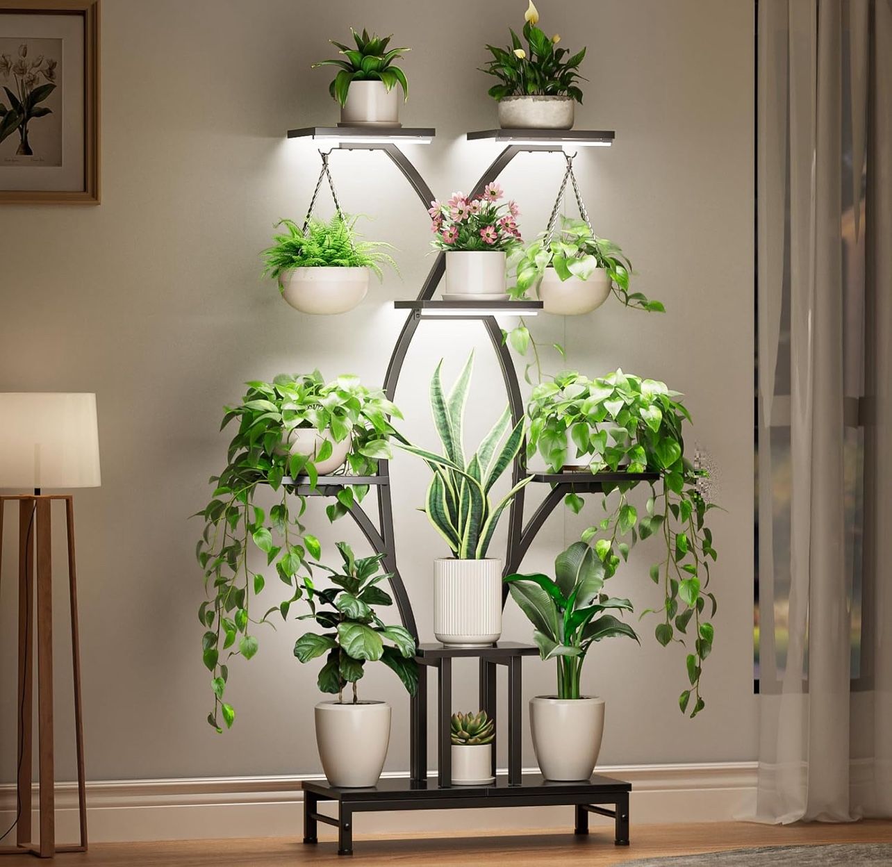 Plant Stand Indoor with Grow Lights - 7 Tiered Metal Corner Shelf for Multiple Plants, 63" Corner Plant