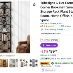 Tribesigns 6 Tier Rustic Corner Shelf - $69