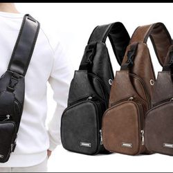 Men’s Leather Sling Bag Color Black And Size One Size