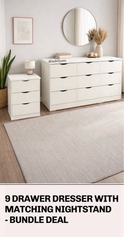 White 9-Drawer Dresser and Nightstand Set