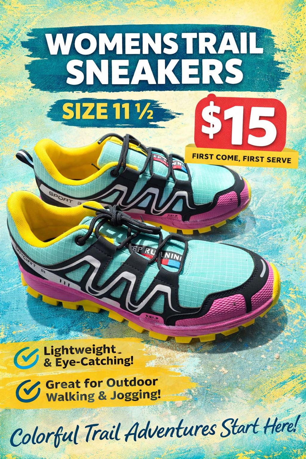 Women’s Colorful Trail Sneakers – Size 11.5 – Only $15!