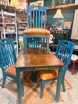 Hand Painted Solid Wood Dining Table & 4 Chairs
