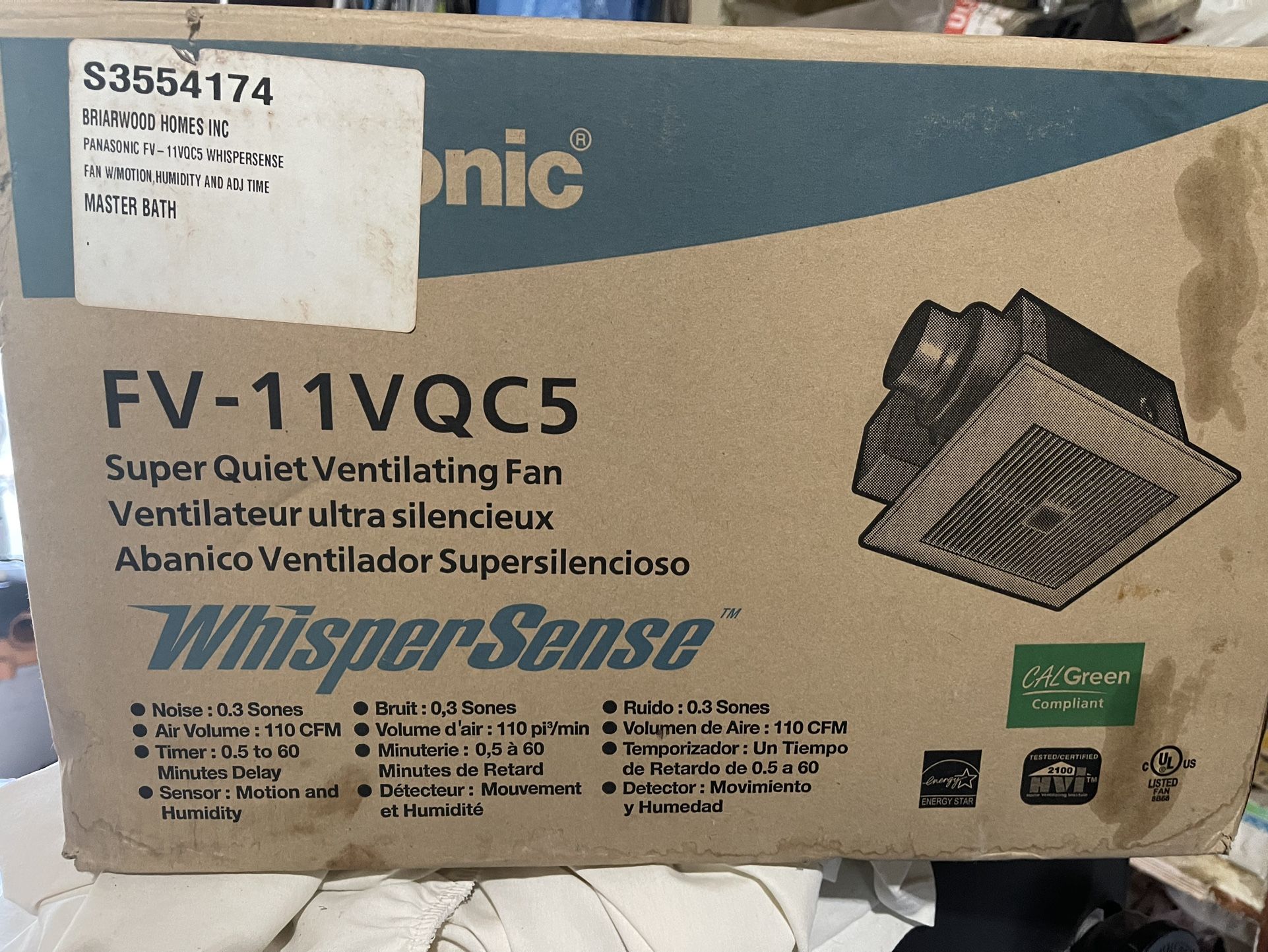 Panasonic Ventilation Fan Brand New In Box