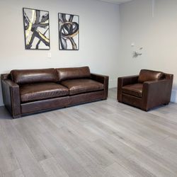 Restoration Hardware (RH) Collins Collection Vintage Cigar Aniline Leather Sofa Set -  Free Delivery