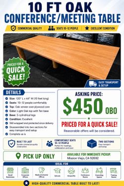 10 Ft Oak Conference Table