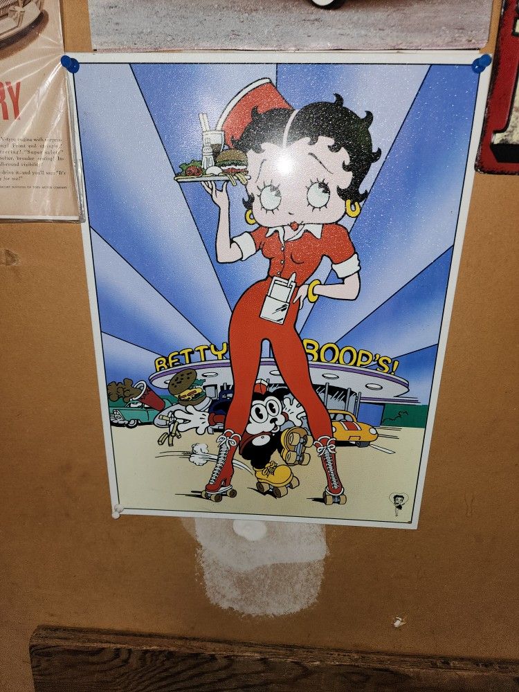 Betty Boop Car Hop Drive-In Diner 12 1/2" x 16" Tin Metal Sign Fleischer Sudios