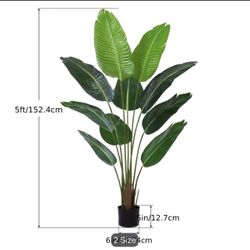 Artificial Tree Bird of Paradise Artificial Plant, 60 Inch Faux Tropical Plant Palm Tree with Leaves Trunks Faux Banana Leaf Tree for Home Decor Livin