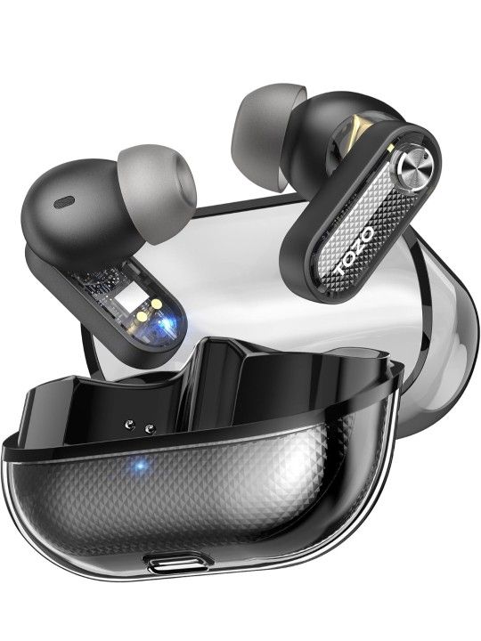 TOZO Hybrid Active Noise Cancelling Wireless Earbuds, 10mm Drivers Deep Bass Stereo Sound, 4 Mics Smart ENC AI Calls, 32 EQ Customization via App, Blu