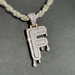 Jewelry .925 solid sterling silver gold plated drip 💧CZ stone 2.00CTW letter F Pendant charm