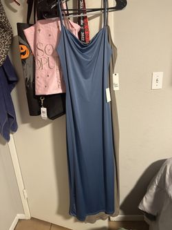 BLUE DRESS W OPENING IN BACK