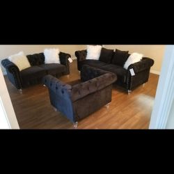 "3-PIECE VELVET LIVING ROOM SET" COUCH, LOVESEAT, CHAIR, SOFA, DUVET, LOUNGER!!