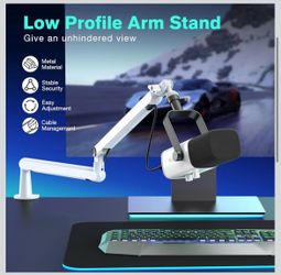 FIFINE Boom Arm Mic Stand, Low Profile Microphone Arm Stand, Podcast Mic Boom Arm with Desk Mount, Cable Channels Management, Metal Boom Arm White for
