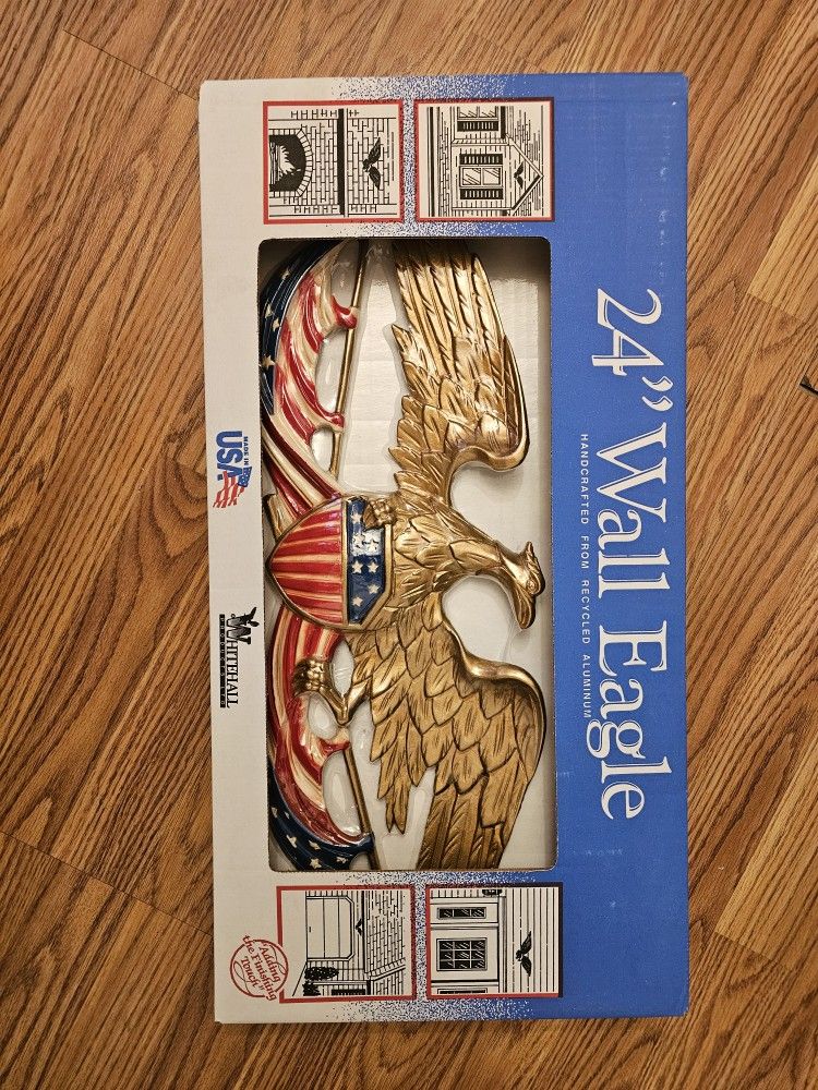 NIB -Vintage Whitehall 24" American Eagle Aluminum Wall Hanging Patriotic USA Gold Red White And Blue
