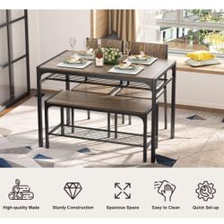 Gizoon Kitchen Table and 2 Chairs for 4 with Bench, 4 Piece Dining Table Set for Small Space, Apartment