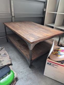 Works market metal and wood coffee table