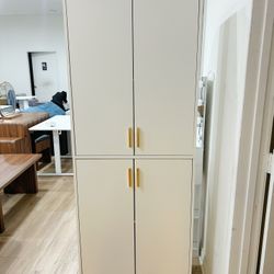 71" Tall Wood Storage Cabinet with Doors and Shelves 4 Doors Freestanding Cupboard Utility Hutch for Dining Room Living Room Bathroom Furniture, White