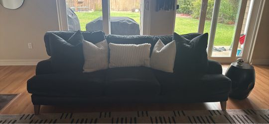 Dark Teal Fabric Sofa with Wood Legs