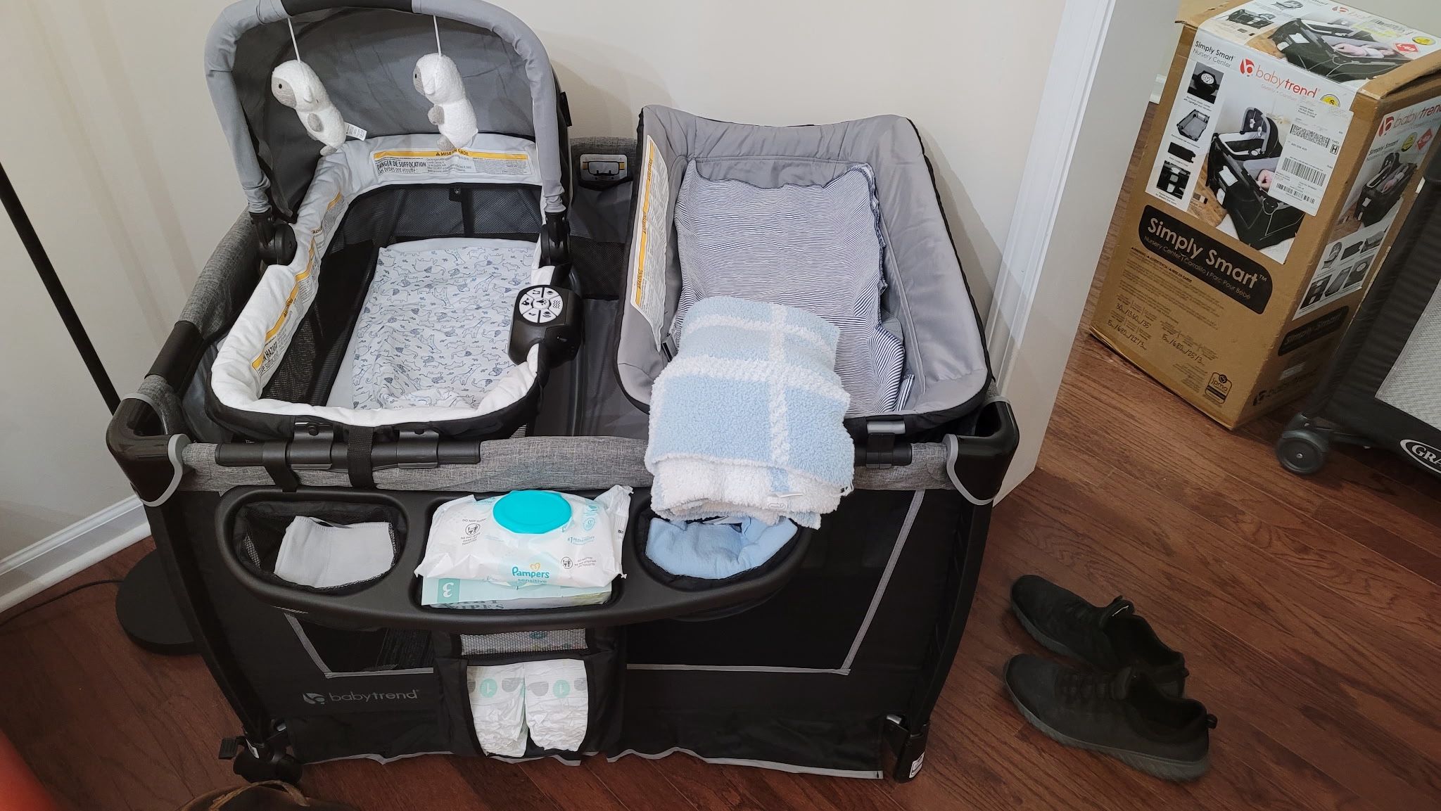 Baby Trend Simply Smart Nursery Center Playard with Bassinet and Travel Bag - Whisper Grey